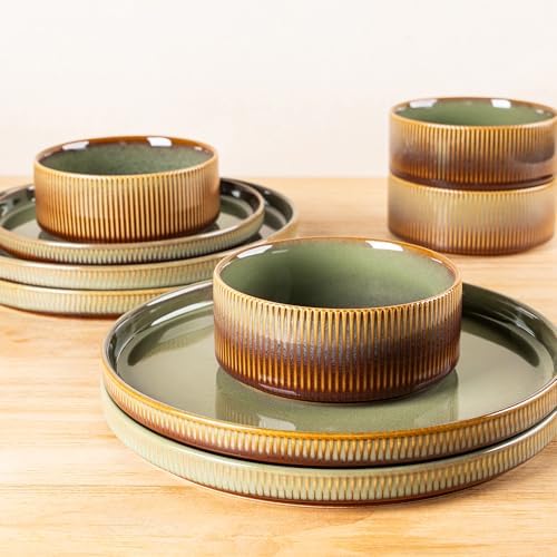 TheTerra Ceramic Dinnerware Set for 4, 12-Piece Plates and Bowls Set - Image 4