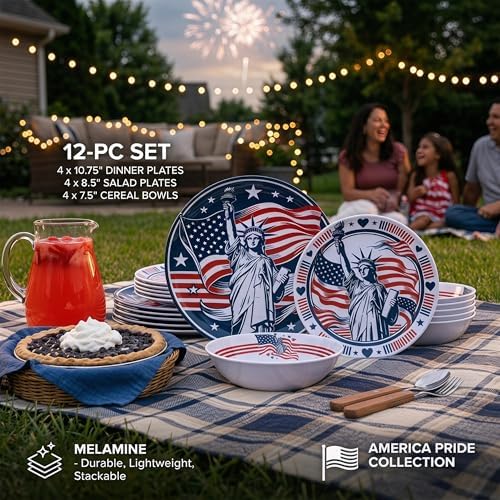 Webbylee 12Pcs Melamine Dinnerware Set -Statue of Liberty - Image 7