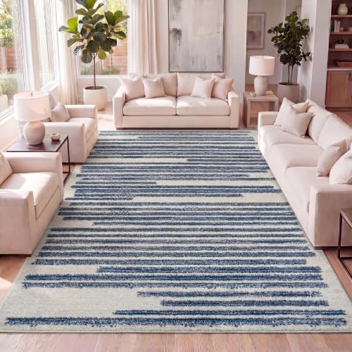 JONATHAN Y Khalil Modern Berber Stripe Cream/Navy Indoor Area Rug, 4x6, Contemporary, Bohemian, Easy-Cleaning for Living Room, Bedroom, Kitchen, Pet Friendly, Non-Shedding (MOH207E-4) by JONATHANY
