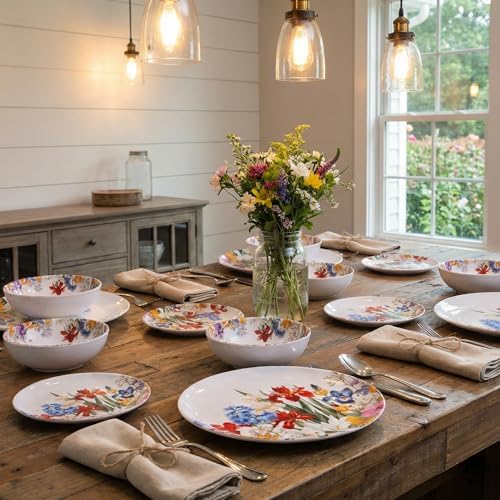Melamine Dinnerware Set for 4,12 Piece Plates and Bowls,Unbreakable Dishes - Image 4