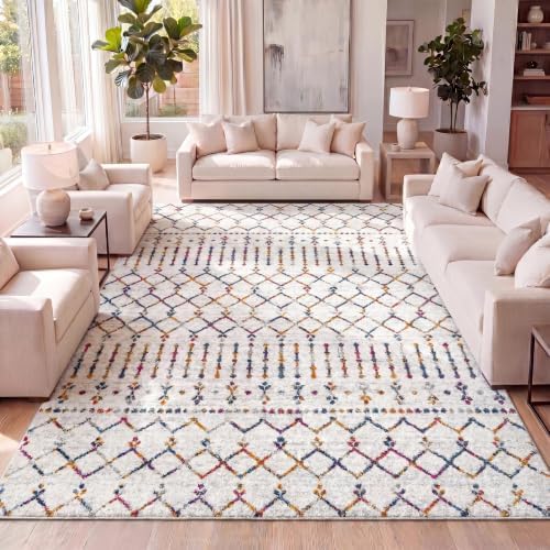 JONATHAN Y Boho Vintage Diamond Cream/Multi Indoor Area Rug 4X6 ft, Moroccan Hype for Living Room, Bedroom, Kitchen, Office, Easy-Cleaning, High Traffic, Pet-Friendly, Non-Shedding (MOH101H-4) by JONATHANY