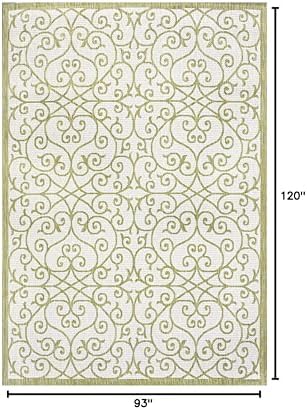 JONATHAN Y Vintage Filigree Indoor Outdoor Area Rug 8X10 Green/Cream, Madrid Textured Weave for Backyard, Patio, Porch, Easy-Cleaning, High Traffic, Pet-Friendly, Non-Shedding (SMB107H-8) - Image 2
