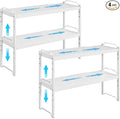 4 Pack Kitchen Cabinet Shelves Organizers, Kitchen Counter Storage Shelf Spice Rack, Expandable Length, Adjustable Height, Stackable, Sturdy 30LBS Bearing, Small Cupboard Tabletop Organizer Shelf Rack