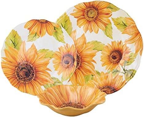 UPware 12 Piece Sunflower Melamine Dinnerware Sets, Outdoor Dishes Set, Plates and Bowls Sets, Service for 4, Yellow - Image 2
