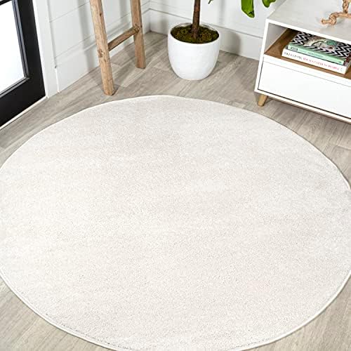 JONATHAN Y Haze Solid Low-Pile Cream 4' Round Indoor Area Rug, Coastal,Bohemian,Minimalist,Classic, Easy-Cleaning for Living Room,Bedroom,Kitchen,Pet Friendly,Non-Shedding (SEU100T-4R) by JONATHANY