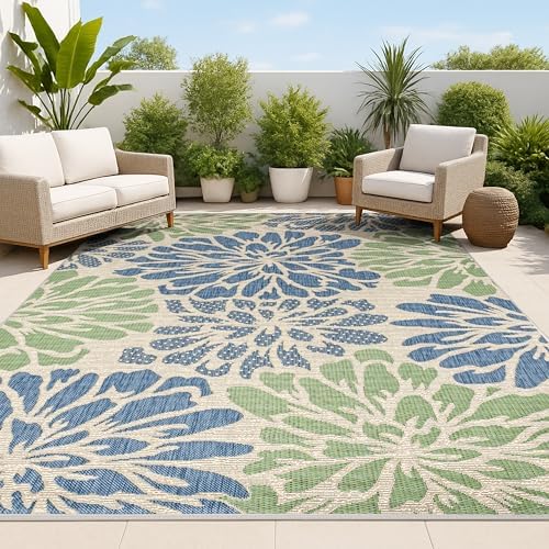 JONATHAN Y Floral Textured Weave Indoor Outdoor Area Rug 3X5 Navy/Green, Zinnia Modern for Backyard, Patio, Porch, Easy-Cleaning, High Traffic, Pet-Friendly, Non-Shedding (SMB110B-3) by JONATHANY