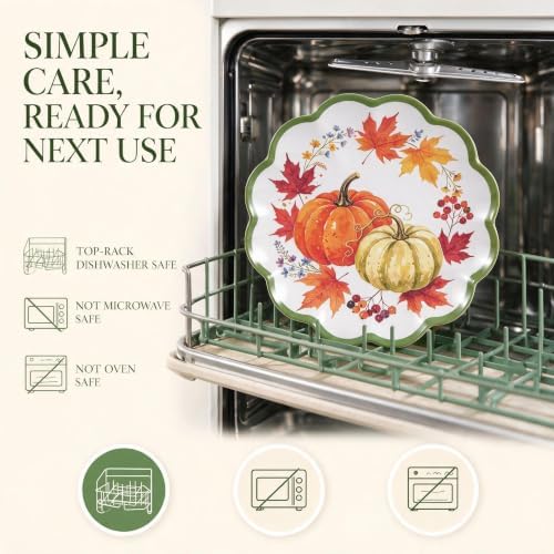 Fall Plates, 4 Pack 9 Inch Melamine Pumpkin Plates, Scalloped Rim - Image 4
