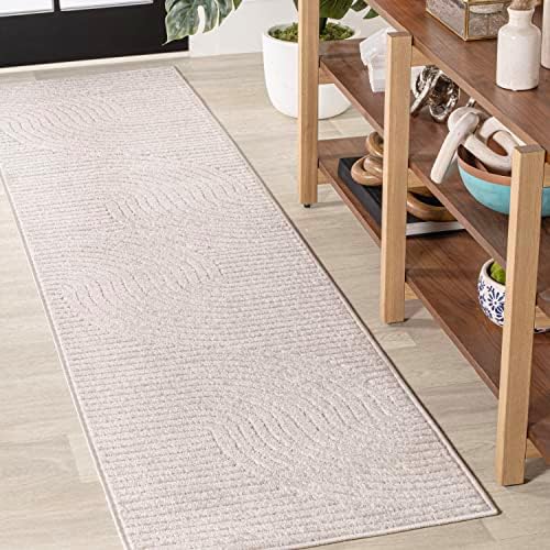 JONATHAN Y Hallie High-Low Curve Ivory/Cream Indoor/Outdoor Runner Rug, 2x8, Minimalist, Pet Friendly, Non-Shedding, Stain Resistant, Hose-Washable for Backyard, Patio, Porch (SCN100B-28) by JONATHANY