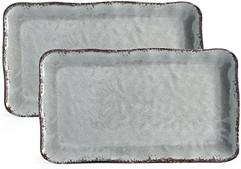 LEHAHA Melamine Crackled Rustic Serving Platter Set of 2, Rectangular Trays by LEHAHA