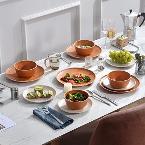 Melamine Dinnerware Sets 12pcs, Plates and Bowls for 4, Unbreakable Dinnerware Sets, Ideal Dinnerware for Party, Unbreakable, BAP free, Dishwasher Safe, Red Color (Terracotta Color) - Image 4