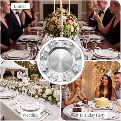 Havawish 8 Pcs 13 Inch Charger Plates, Decorative Round Dinner Plates with Bow Edge Embossed Rim for Wedding Party, Thanksgiving, Home Kitchen, Banquet Table Setting (Silver) - Image 6