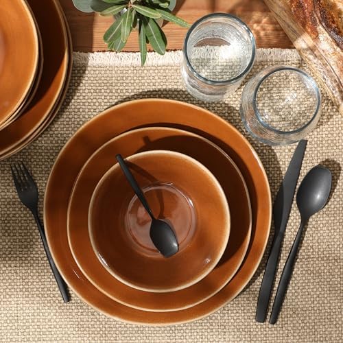Bloomhouse - Two Time Oprah's Favorite Things Winner - Montecito Breeze 16 Piece (Service for 4) Double Plates and Bowls Stoneware Reactive Glaze Dinnerware Set - Terracotta Canyon - Image 3