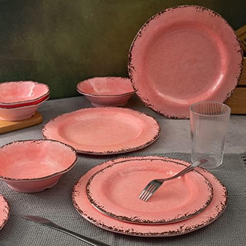 LEHAHA Pink Vintage Melamine Dinnerware Sets, Farmhouse RV Dishes Set for 4 - Image 3