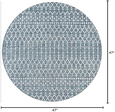 JONATHAN Y Moroccan Geometric Indoor Outdoor Round Area Rug 4 Ft Teal/Gray, Ourika Textured Weave for Backyard, Patio, Porch, Easy-Cleaning, High Traffic, Pet-Friendly, Non-Shedding (SMB108C-4R) - Image 2