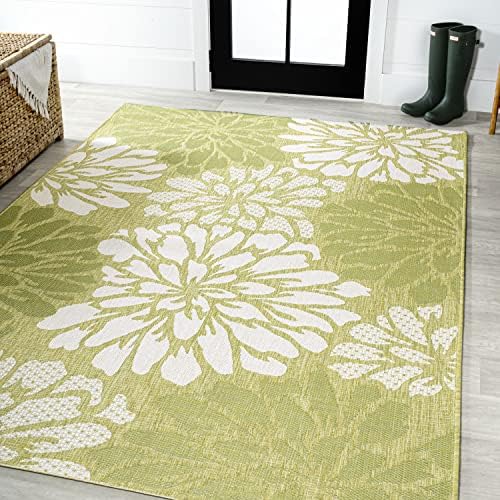 JONATHAN Y Floral Textured Weave Indoor Outdoor Area Rug 3X5 Green/Cream, Zinnia Modern for Backyard, Patio, Porch, Easy-Cleaning, High Traffic, Pet-Friendly, Non-Shedding (SMB110H-3) - Image 3