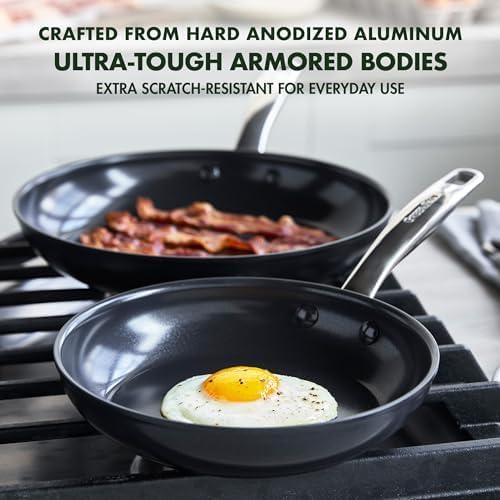 GreenPan Chatham Prime Midnight Hard Anodized Healthy Ceramic Nonstick, 10" and 12" Frying Pan Skillet Set, PFAS-Free, Dishwasher Safe, Oven Safe, Black