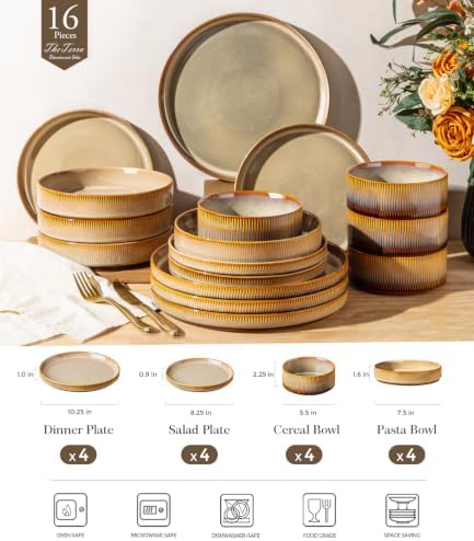 TheTerra Ceramic Dinnerware Set for 4, 16-Piece Plates and Bowls Set - Image 2