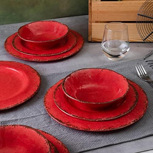 LEHAHA Melamine Dinnerware Sets for 4, 12Pcs Farmhouse Plates and bowls Set - Image 2