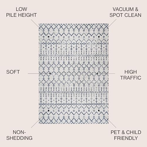 JONATHAN Y Boho Vintage Diamond Cream/Navy Indoor Area Rug 8X10 ft, Moroccan Hype for Living Room, Bedroom, Kitchen, Office, Easy-Cleaning, High Traffic, Pet-Friendly, Non-Shedding (MOH101F-8) - Image 2