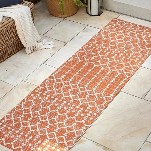 JONATHAN Y Moroccan Geometric Indoor Outdoor Runner Rug 2X8 Orange/Cream, Ourika Textured Weave for Backyard, Patio, Porch, Easy-Cleaning, High Traffic, Pet-Friendly, Non-Shedding (SMB108P-28) - Image 3