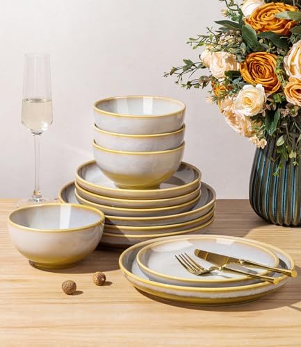 TheTerra Ceramic Dinnerware Set for 4, 12-Piece Plates and Bowls Set - Image 5