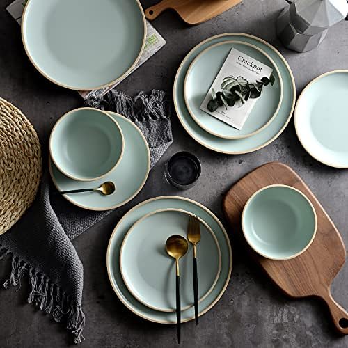 Melamine Dinnerware Sets, Plates and Bowls Sets 12 Pcs, Melamine Plates, Dish Set for 4, Unbreakable Dinnerware Set for Party, BPA Free, Suitable Indoors and Outdoors (Mint Green) by Gufaith