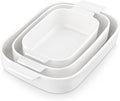 MALACASA Casserole Dishes for Oven, Porcelain Baking Dishes Set of 3, Durable Casserole Dish Set Lasagna Pan Deep, Ceramic Bakeware Sets with Handles, White (13.8''/11.7''/9.4''), Series Bake