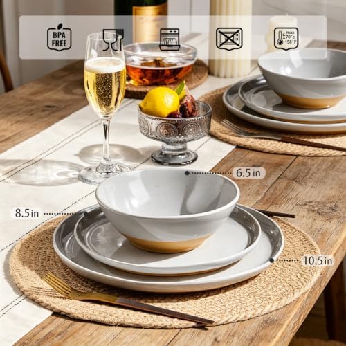 Melamine Dinnerware Set for 4, Unbreakable Plates and Bowls, Gray - Image 5