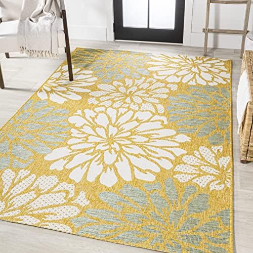 JONATHAN Y Floral Textured Weave Indoor Outdoor Area Rug 4X6 Yellow/Cream, Zinnia Modern for Backyard, Patio, Porch, Easy-Cleaning, High Traffic, Pet-Friendly, Non-Shedding (SMB110G-4) - Image 3