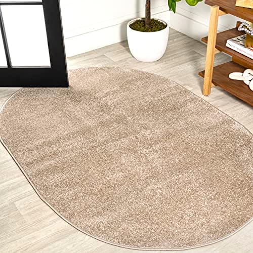 JONATHAN Y Haze Solid Low-Pile Beige 6x9 Oval Indoor Area Rug, Coastal,Bohemian,Minimalist,Classic, Easy-Cleaning for Living Room,Bedroom,Kitchen,Pet Friendly,Non-Shedding (SEU100G-6OV) by JONATHANY