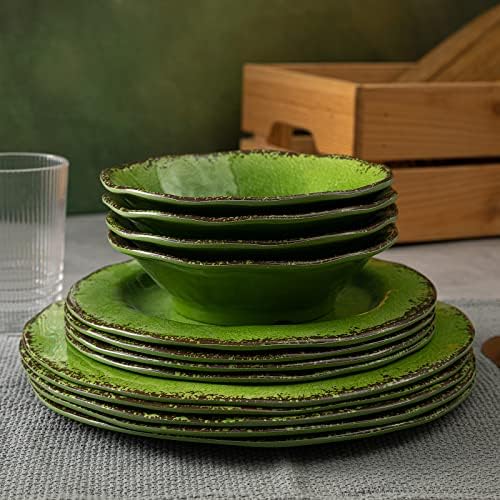 LEHAHA Modern Rustic Melamine Dinnerware Sets, 12-Piece Camping Dishes Set - Image 5
