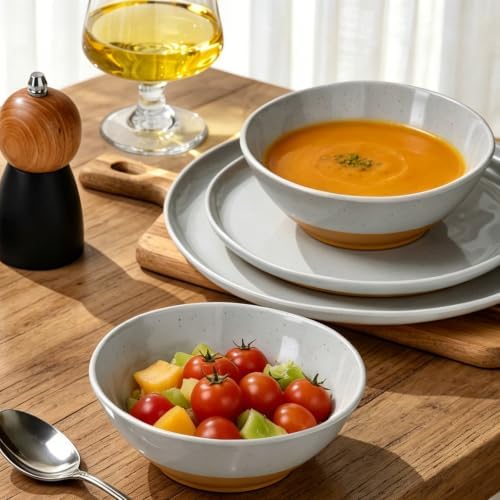 Melamine Dinnerware Set for 4, Unbreakable Plates and Bowls, Gray - Image 4