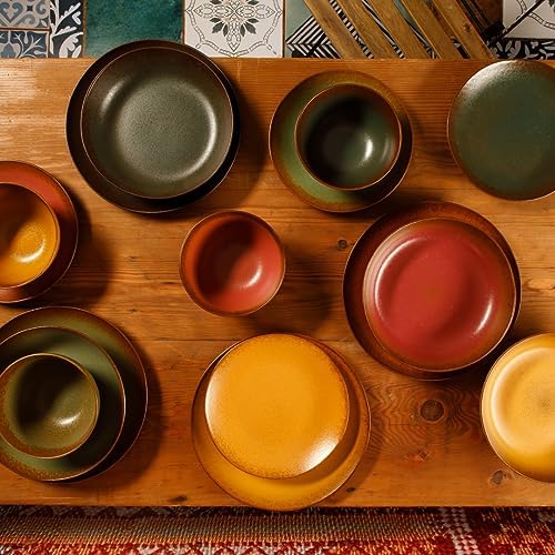 Bloomhouse - Two Time Oprah's Favorite Things Winner - Palermo Sun Double Bowl Stoneware Reactive Glaze Plates and Bowls Dinnerware Set - Cardamom Green, Service for Four (16pcs) - Image 5