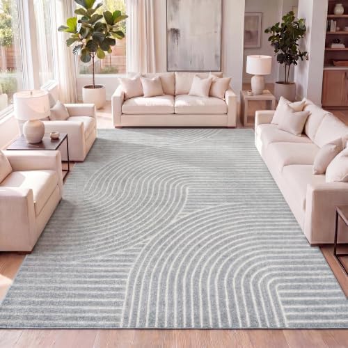 JONATHAN Y Hallie High-Low Curve Light Blue/Cream 3x5 Indoor/Outdoor Area Rug, Minimalist Geometric, Pet Friendly, for Patio, Backyard, Living Room, Bedroom, Office, Hose-Washable (SCN100E-3) by JONATHANY