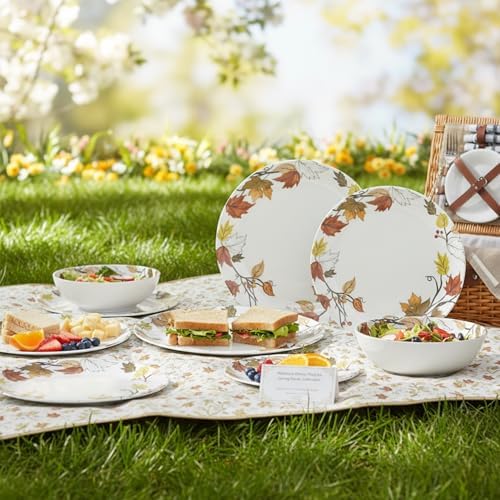 Melamine Dinnerware Set for 4, 12-Piece Fall Dishes, Yellow Maple Leaves - Image 5