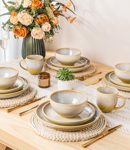 TheTerra Ceramic Dinnerware Set for 4, 12-Piece Plates and Bowls Set - Image 6