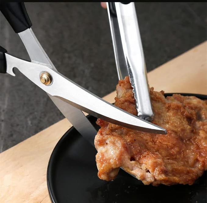 3-Piece Stainless Steel BBQ Tongs Set - Heavy Duty Food Tongs for Korean Barbecue, Grilling, Kitchen, Serving with Secure Grip (2 Black, 1 Red)