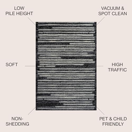 JONATHAN Y Khalil Modern Berber Stripe Black/Cream Indoor Area Rug, 3x5, Contemporary, Bohemian, Easy-Cleaning for Living Room, Bedroom, Kitchen, Pet Friendly, Non-Shedding (MOH207F-3) - Image 2