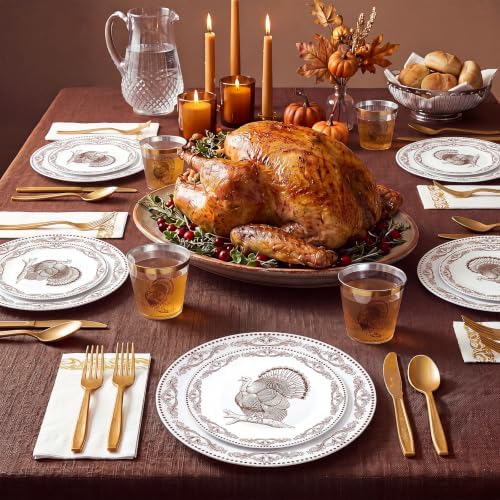 175 Pcs Rosh Hashanah Fall Plastic Dinnerware Set, Turkey, Brown - Image 6