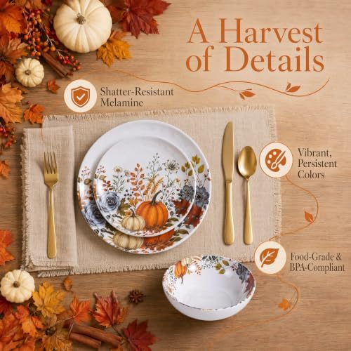 12pcs Melamine Dinnerware Set - Fall Pumpkin Plates and Bowls for RV - Image 4