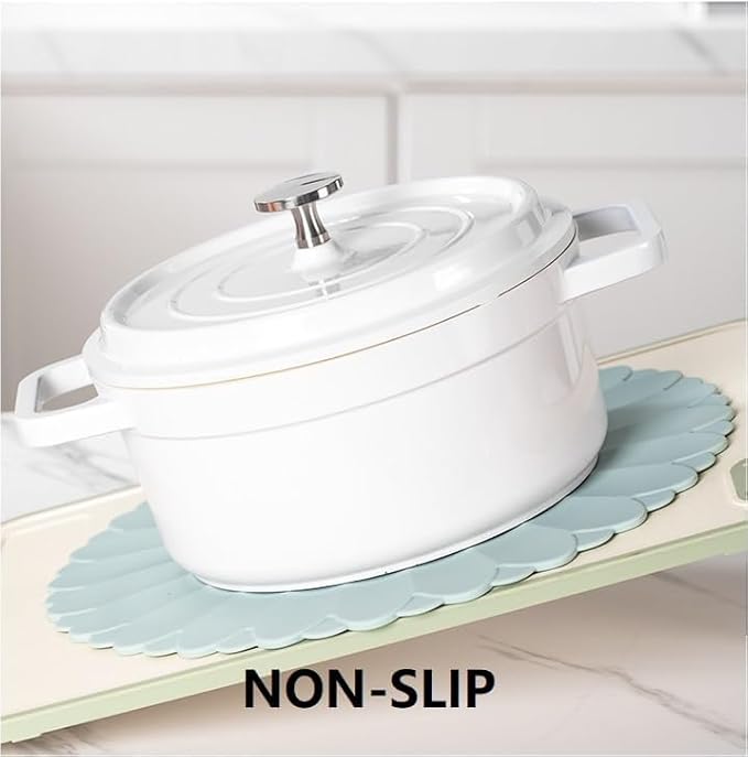 Heat-Resistant Silicone Trivet Mats, Non-Slip Hot Plate Holder for Kitchen Countertops & Dining Table, Reusable Pot Holder Pad with Secure Grip, Dishwasher Safe (Sea Sky Blue, Diameter: 18cm/7.09")