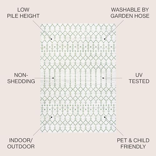JONATHAN Y Moroccan Geometric Indoor Outdoor Area Rug 8X10 Green/Ivory, Ourika Textured Weave for Backyard, Patio, Porch, Easy-Cleaning, High Traffic, Pet-Friendly, Non-Shedding (SMB108R-8) - Image 3