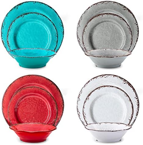 LEHAHA Rustic Melamine Dinnerware Set, 12 Piece Plate and Bowls Set for 4 by LEHAHA