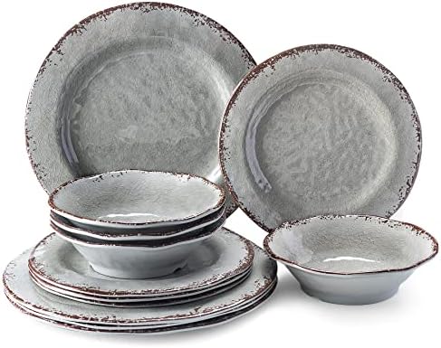 LEHAHA Farmhouse Melamine Dishes Dinnerware Set, Kitchen Dining Set for 4 by LEHAHA