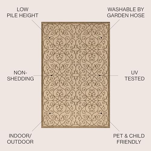 JONATHAN Y Vintage Filigree Indoor Outdoor Round Area Rug 8 Ft Beige/Brown, Madrid Textured Weave for Backyard, Patio, Porch, Easy-Cleaning, High Traffic, Pet-Friendly, Non-Shedding (SMB107B-8R) - Image 3