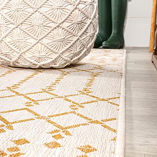 JONATHAN Y Moroccan Geometric Indoor Outdoor Square Area Rug 5X5 Cream/Yellow, Ourika Textured Weave for Backyard, Patio, Porch, Easy-Cleaning, High Traffic, Pet-Friendly, Non-Shedding (SMB108J-5SQ) - Image 6