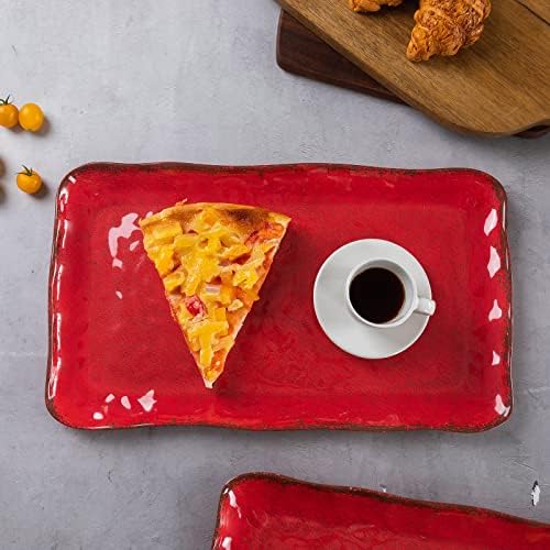 LEHAHA Melamine Crackled Rustic Serving Platter Set of 2, Rectangular Trays - Image 5