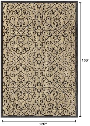 JONATHAN Y Vintage Filigree Indoor Outdoor Area Rug 10X14 Black/Khaki, Madrid Textured Weave for Backyard, Patio, Porch, Easy-Cleaning, High Traffic, Pet-Friendly, Non-Shedding (SMB107A-14) - Image 2
