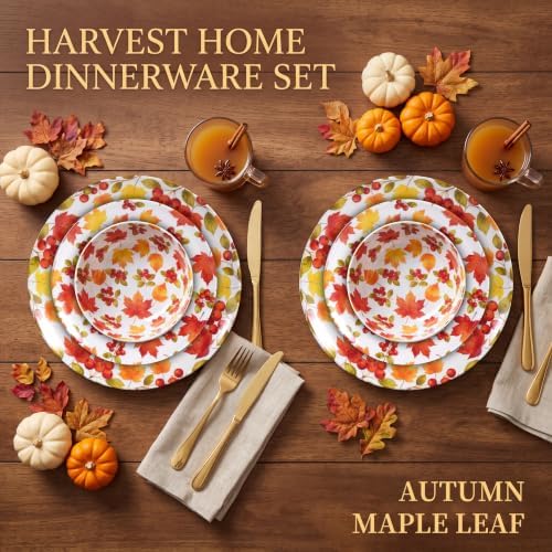 12-Piece Melamine Dinnerware Set, Fall Plates and Bowls Set - Image 4