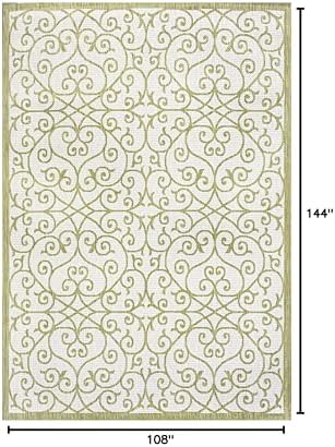 JONATHAN Y Vintage Filigree Indoor Outdoor Area Rug 9X12 Green/Cream, Madrid Textured Weave for Backyard, Patio, Porch, Easy-Cleaning, High Traffic, Pet-Friendly, Non-Shedding (SMB107H-9) - Image 2